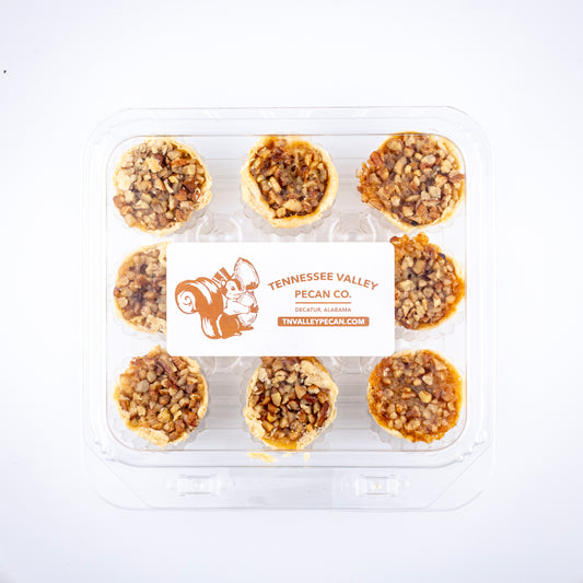 Packaged pecan pie bites with Tennessee Valley Pecan Co. branding on a white background