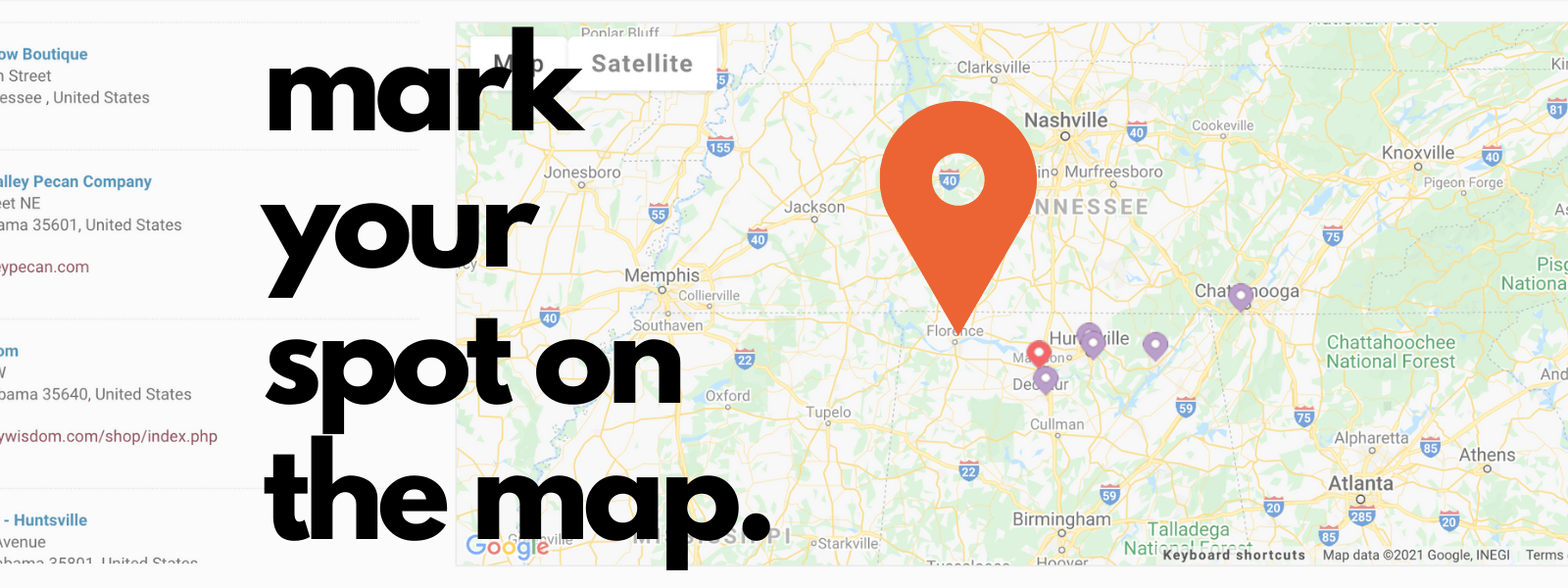 map with text overlay to denote where our company is in north alabama