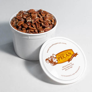 toasted pecans in one gallon container