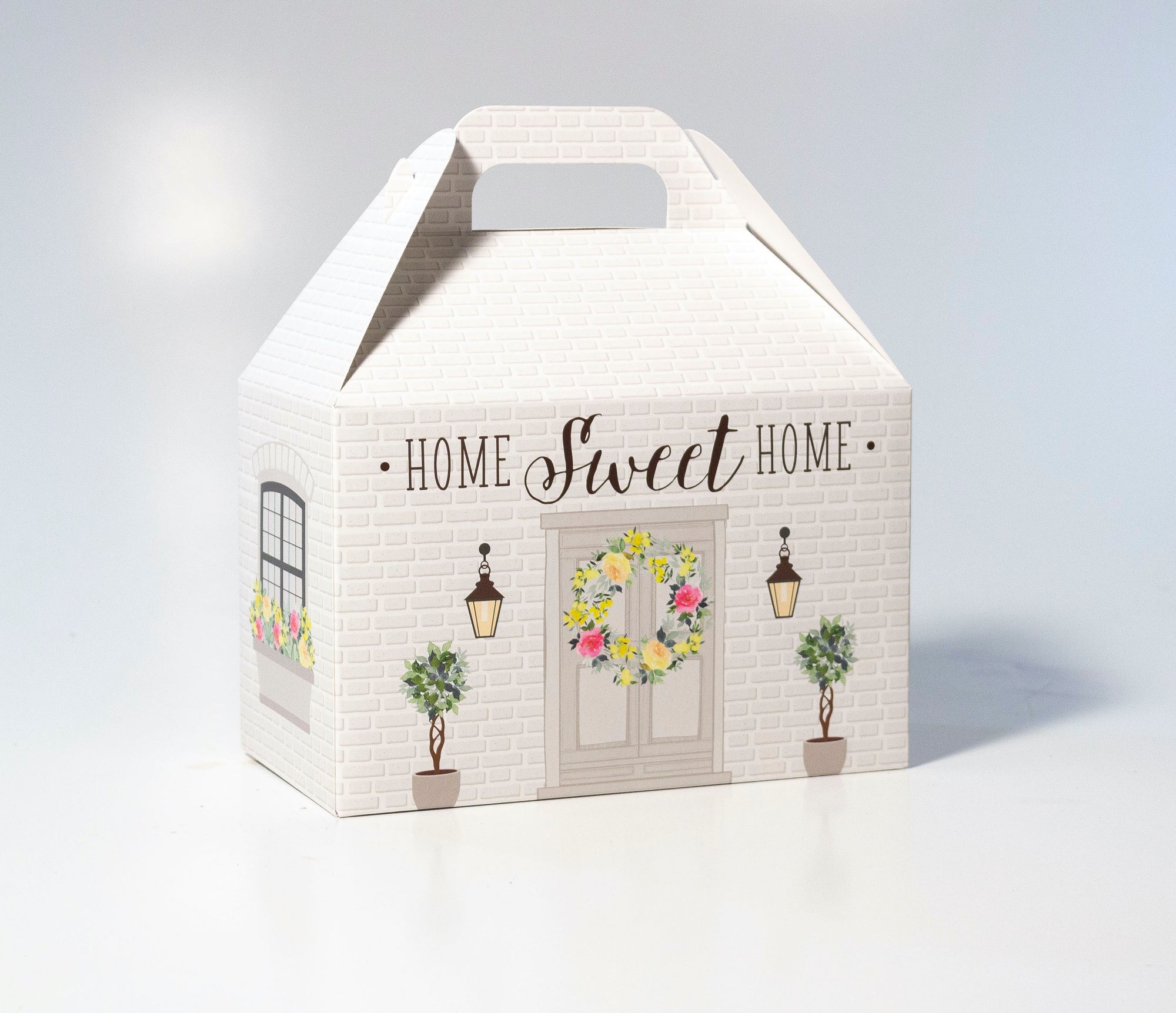 gable gift box shaped like a house with home sweet home text