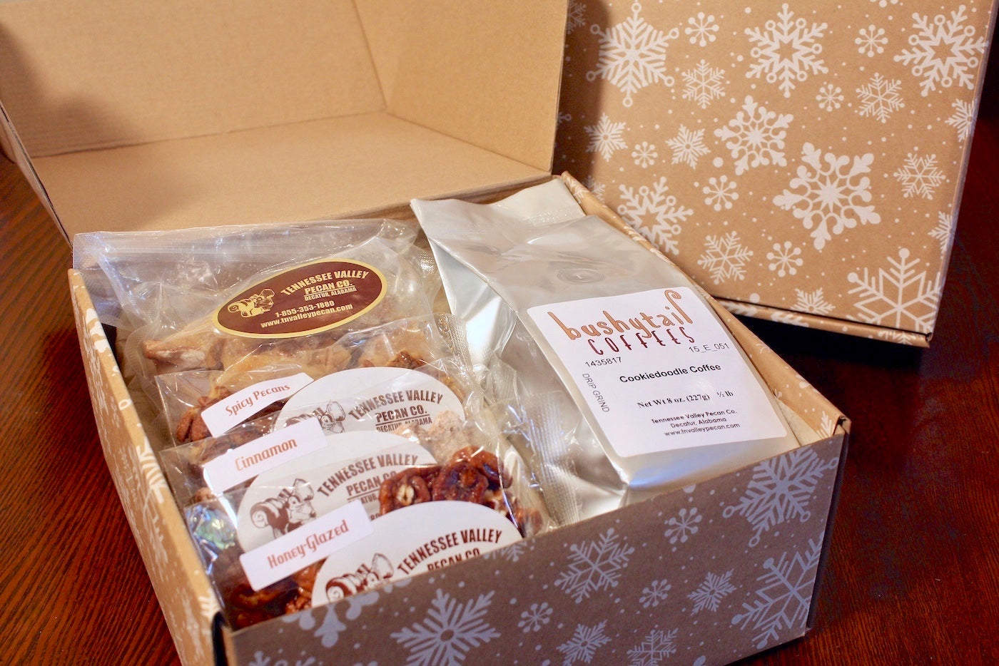 Snowflake Pecan and Bushytail Coffee Gift Box | Tennessee Valley Pecan Company